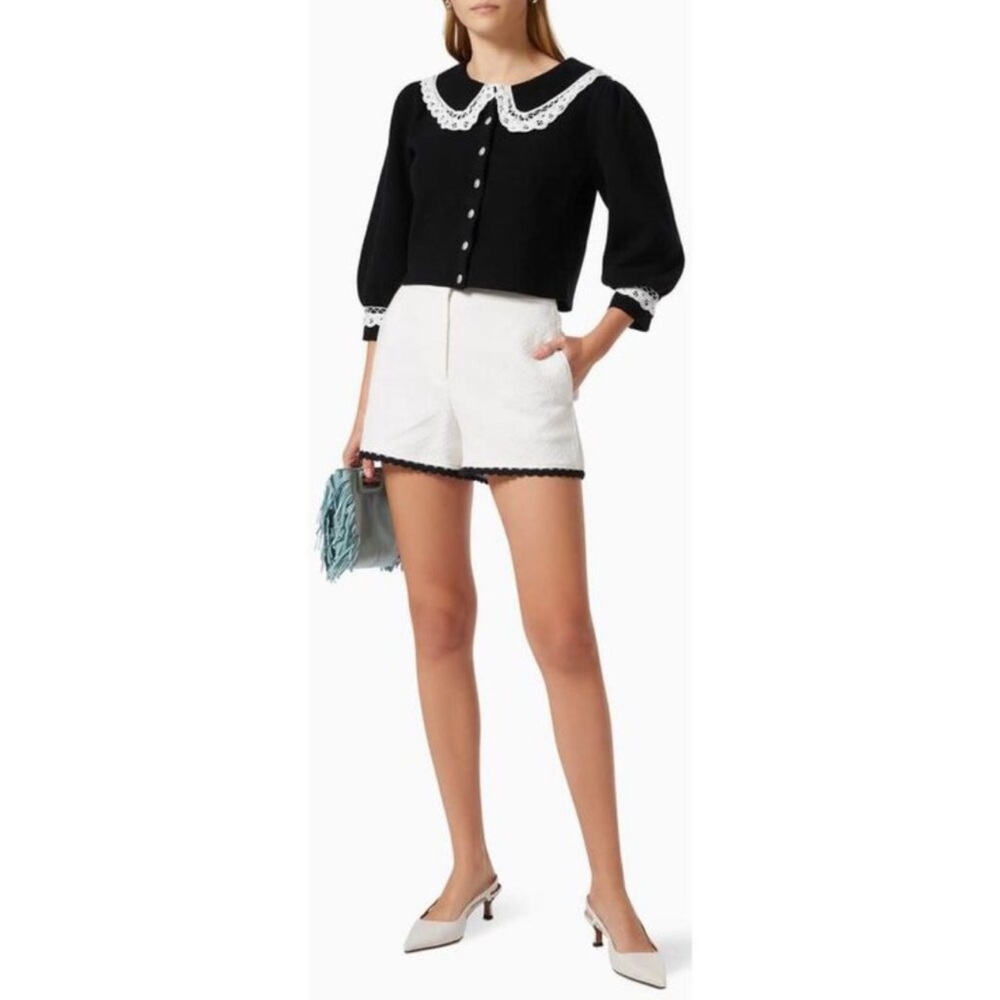 Maje black sweater with lace collar trim!